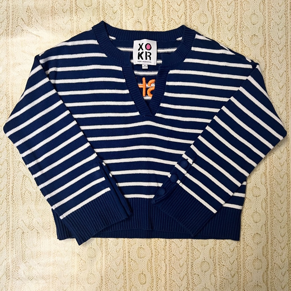Kerri Rosenthal Navy and White Sweater with Orange Details